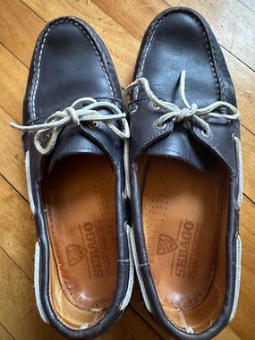 Sebago Navy Leather Classic Boat Shoes with Contrast Laces